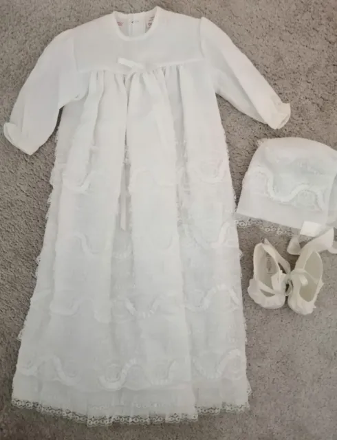 Dormouse White Christening Gown 6-12 Months With  Bonnet And Shoes