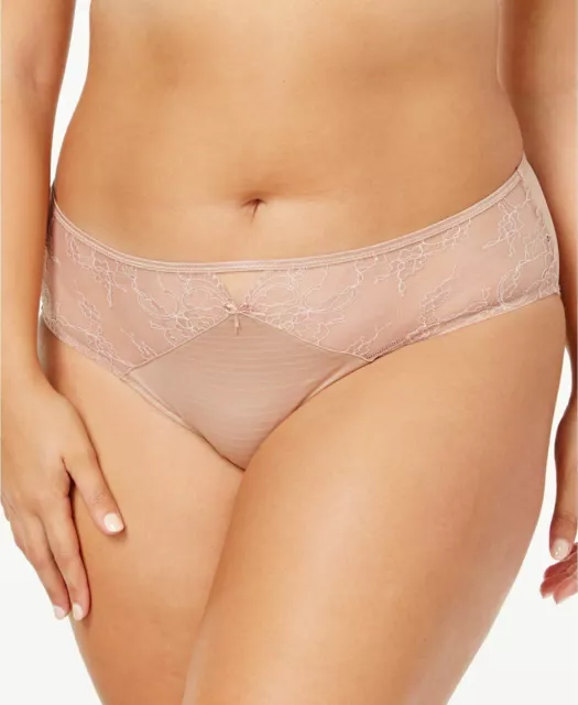 ASHLEY GRAHAM Plus Size Beige pin-striped and lace thong panty X-3X