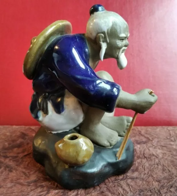 Vintage Chinese Mud Man Ceramic Clay Fisherman Oriental Figure CHINA VTG CINA