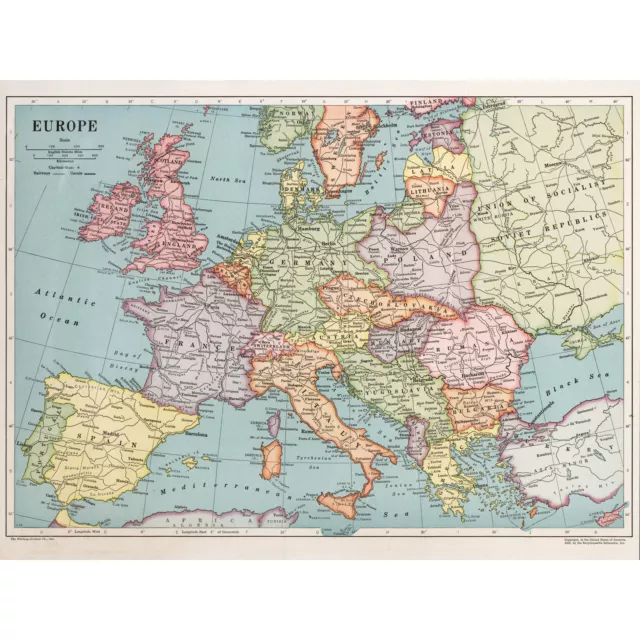 Map Whitneygraham 1930 Europe Political Large Wall Art Print 18X24 In