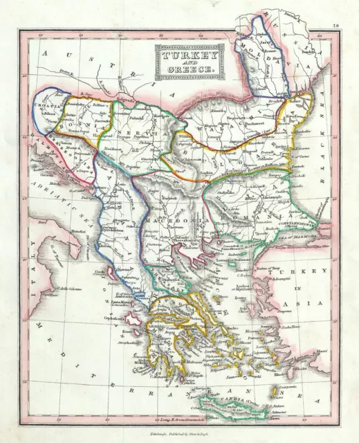 1845 Ewing Map of Greece and the Balkans