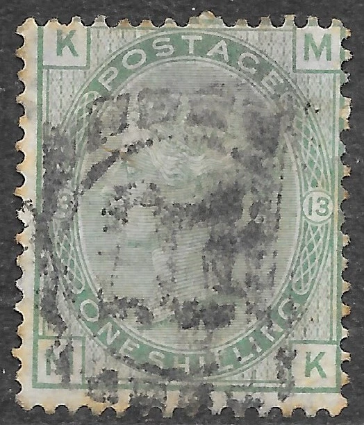 GB Queen Victoria Stamp SG150  1/- Green Plate 13 r13147