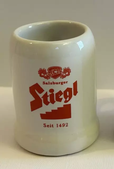 Stiegl Brauerei Salzburg seltene Steingut Keramik-Schnapsbecher Schnaps Krügerl