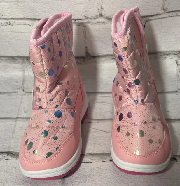 K KOMFORME Girls Pink Polka Dot Lined Snow / Rain Boots Size 7M