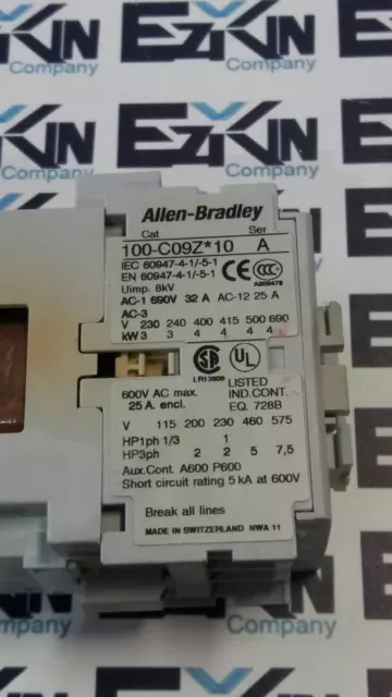 Allen Bradley 100-C09Z*10 Ser.a Contactor 24Vdc Coil As Is