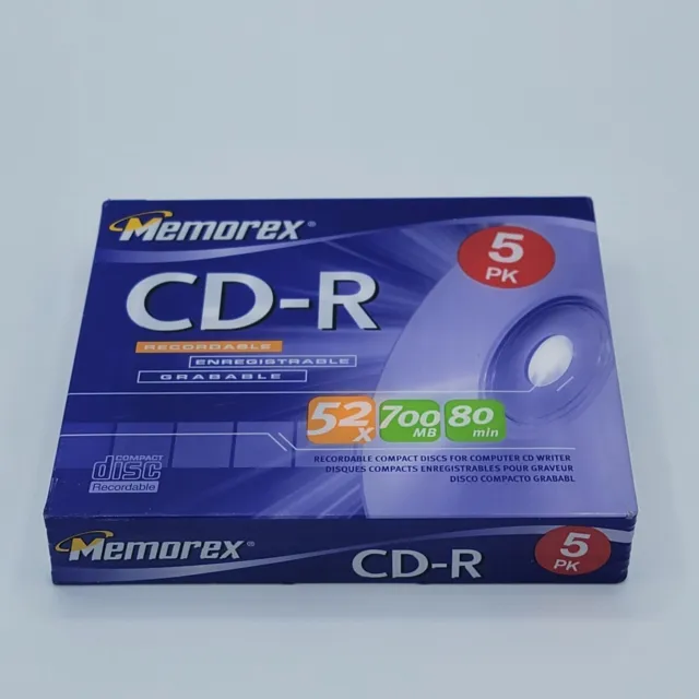 1Memorex CD-R 5 PK Compact Discs 52X 700MB 80min  Factory Sealed