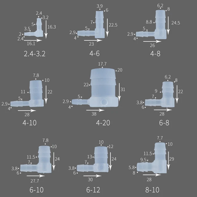90° Elbow Hose Joiner Barbed Splicer Plastic Pipe Reducing Connector 2.4mm-20mm