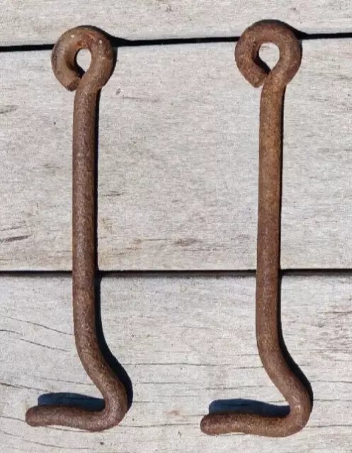 Lot of (2) ANTIQUE VINTAGE 6" RUSTIC HEAVY DUTY IRON GATE, BARN, HOOK, LATCH