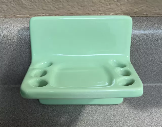 Vtg Sea Foam Green Ceramic Toothbrush/rinse Cup Wall-Mount Bathroom Shower/Tub