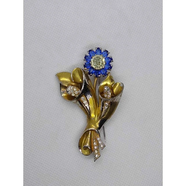 Vintage Rhinestone Pin Early Art Deco Piece Reja Trefari Similar Design Unmarked