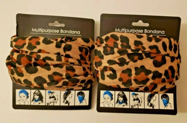 2 pack Multi-use Face Mask Tube Scarf Bandana Head Neck Gaiter Snood Leopard