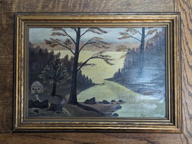 Old Vintage American Rural Landscape WPA Artist Signed J. N. Margette Art Folk