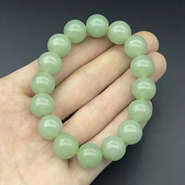 Chinese Natural Hetian Jade Hand Carved Exquisite Round Bead Bracelet