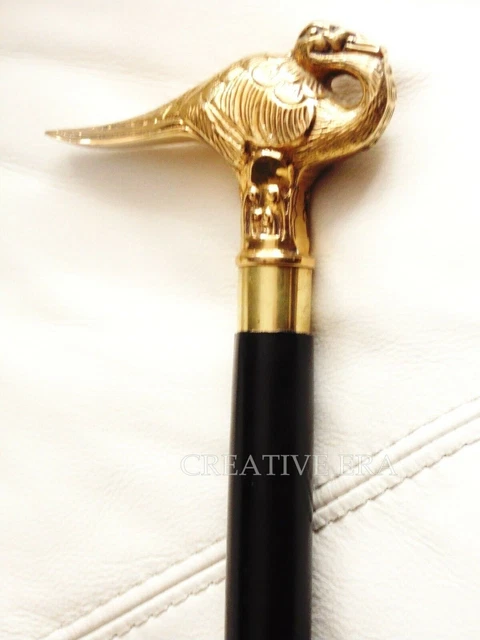 Victorian Brass Handle Head Wooden Handmade Walking Stick Peacock Look Stylish