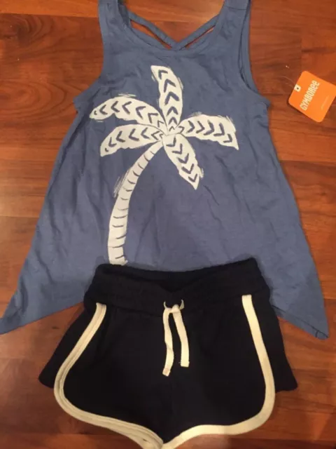 4 5 T BABY GAP Gymboree 2pc Palm Tree Shirt Blue Dolphin Shorts Girl Outfit NWT