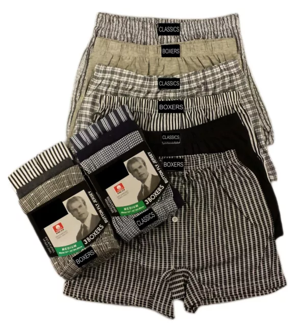 6 PAIRS MEN'S Boxer Shorts Underwear Check Plain Stripe Cotton Boxers S ...