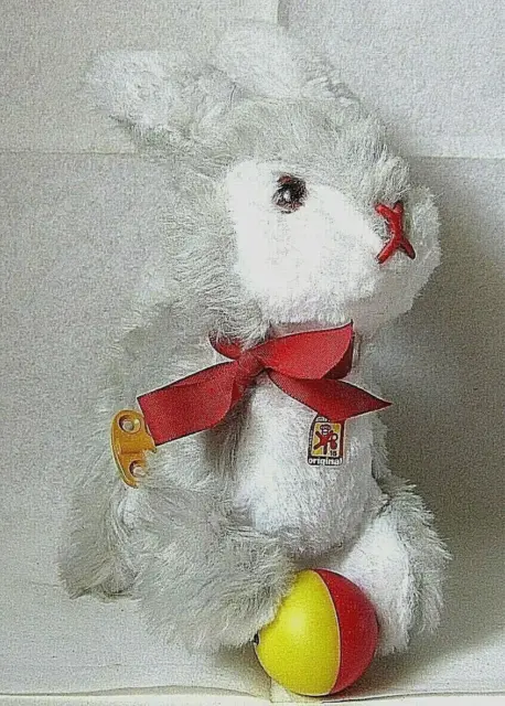 Automate Carl - Lapin Sautillant Gris Et Blanc Avec Balle - Made In West Germany
