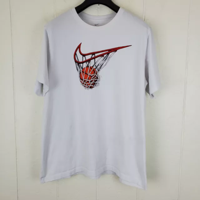 Nike Shirt Mens 2XL White Graphic Crew Neck Short Sleeve Stretch Pullover