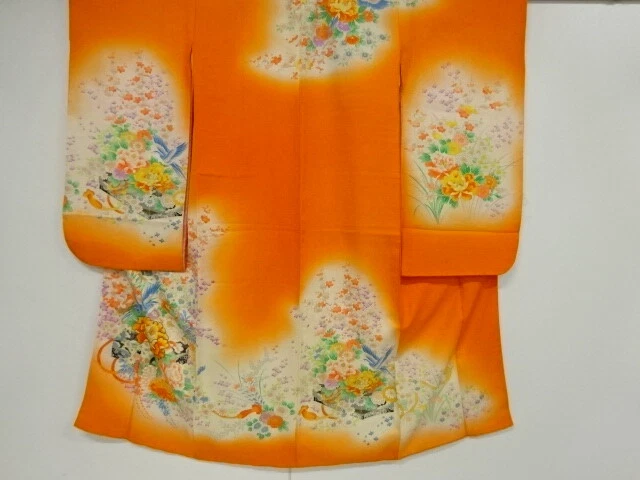 44892# Japanese Kimono / Antique Kimono For Girls / Embroidery / Flower