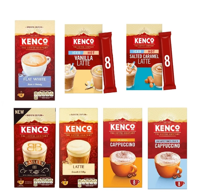 KENCO ICED CARAMEL Vanilla Sachets Instant Coffee Baileys Latte Cappuccino £3.49 PicClick UK