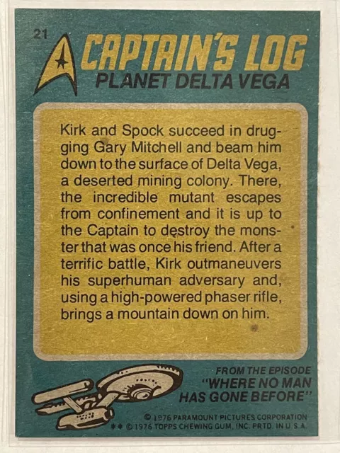 Vintage 1976 Topps Star Trek Captain's Log Planet Delta Vega TOS #21 2