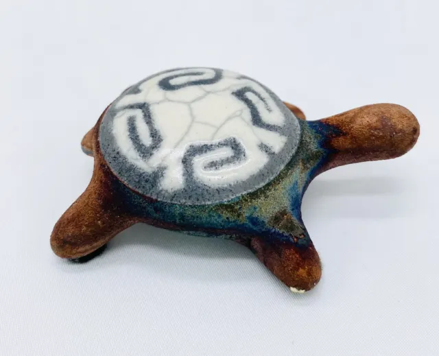 Southwestern Design Jeremy Diller Raku Studio Pottery Turtle Signed 3.25" 4