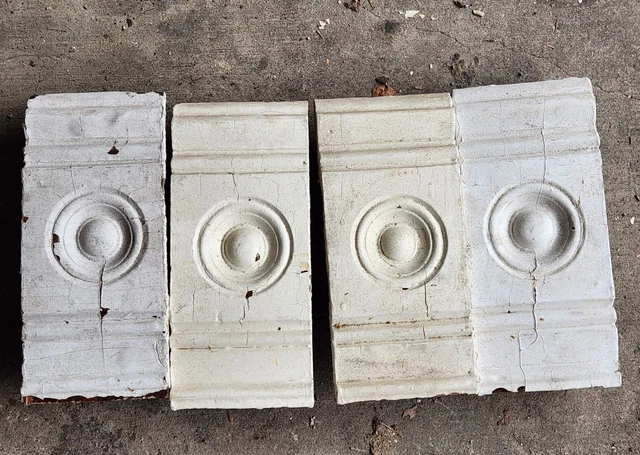 4 1800's Vintage Antique Victorian Wood Door Plinth Window Bullseye Blocks