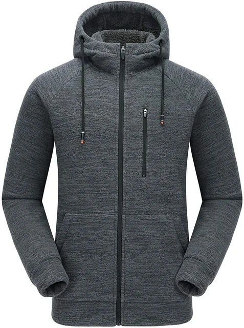 CAMEL Men Fleece Hoodie Jacket Sherpa Lined Full Zip Up Sweatshirt Winter Coat C