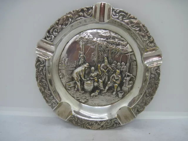 Vintage silver plated repousse ash tray marked Holland