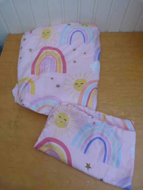 Funda de edredón rosa para niña pequeña y 1 funda de almohada arco iris sol L196 cm W125 cm