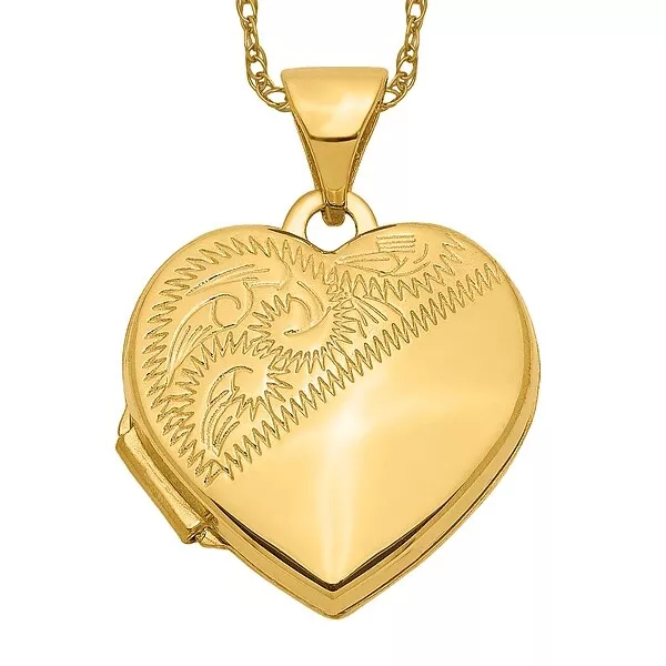 14K Yellow Gold 15mm Half Heart Personalized Photo Locket Necklace Charm Pendant