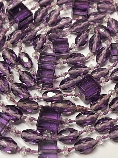 Art Deco vintage purple Czech glass bead faceted and cube 66" long flapper