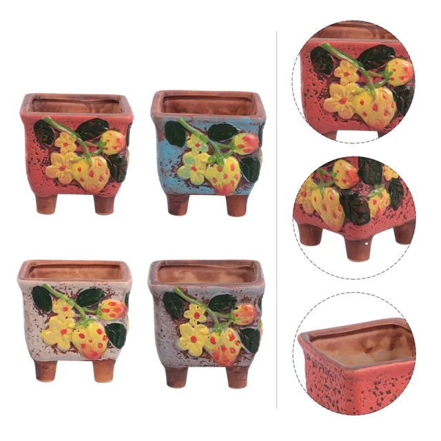 4 Pcs Succulent Flower Pot Ceramic Mini Planter Vase Airplants Pots Rustic