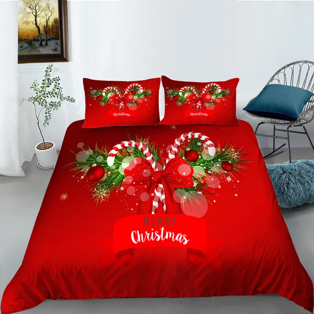 3D Luxus Frohe Weihnachten Bettbezug, Rote Weihnachten Geschenk Bettwäsche Set