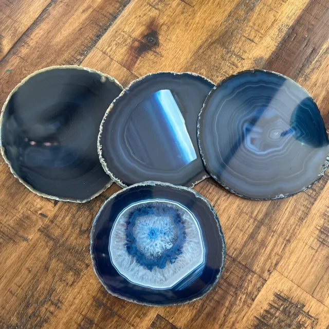 Blue Agate Coasters Set Sliced Agate Barware Home Cup Mat Housewarming Gift
