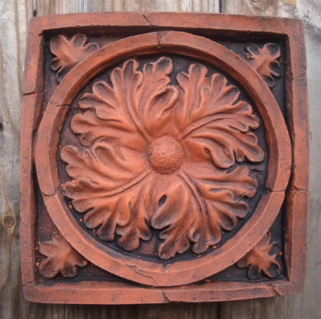 Gothic oak leaf wall tile decorative stone terracotta colour wall plaque 20cm sq