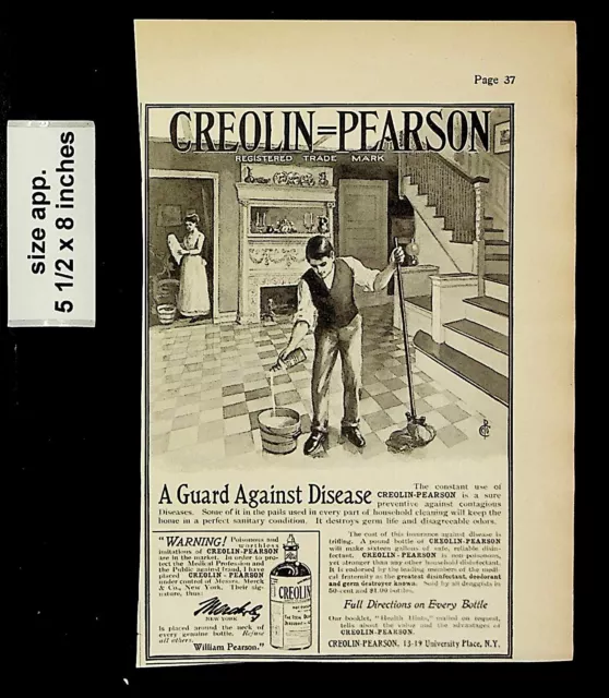 1902 Creolin Pearson Guard Against Disease Vintage Print Ad 19581