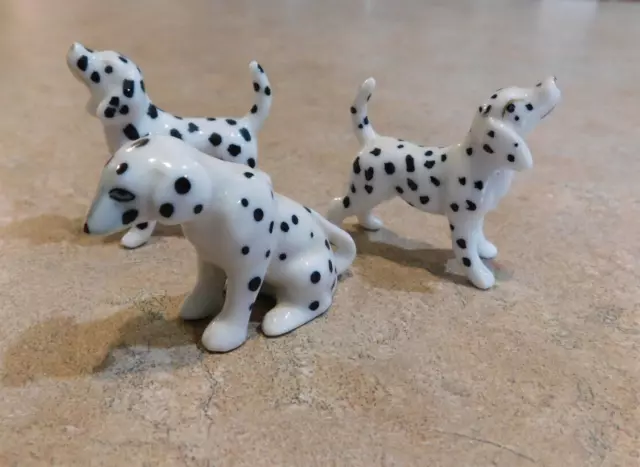 3 miniature bone china dalmation dogs figurines