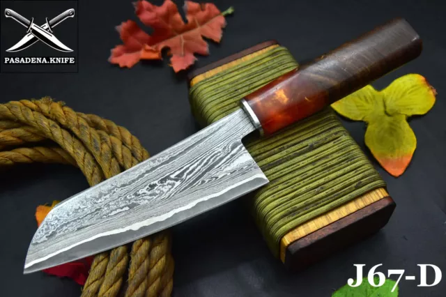 Custom San Mai Damascus Steel Chef Knife Handmade,Walnut & Resin Handle (J67-D)