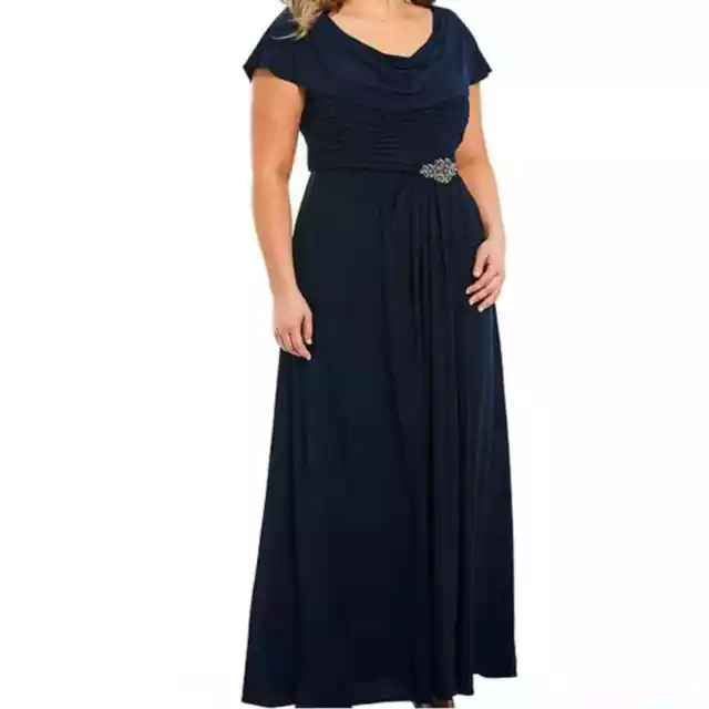 NWT Alex Evenings Cowl Neck A-Line Jersey Maxi Dress Gown Beaded Waist Size 16W