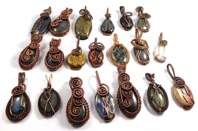 100% Natural Multi Gemstone Copper Wire Pendant Jewelry 20 PCS