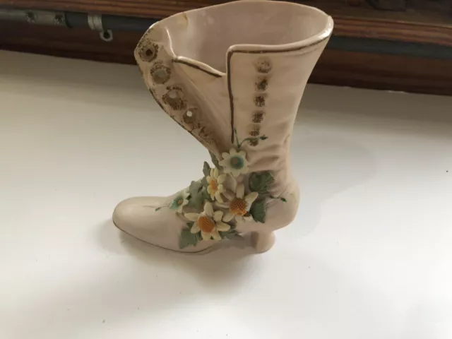 Vintage Ceramic shoe 3D Victorian Collectable Handpainted 6 inch Boot Vase
