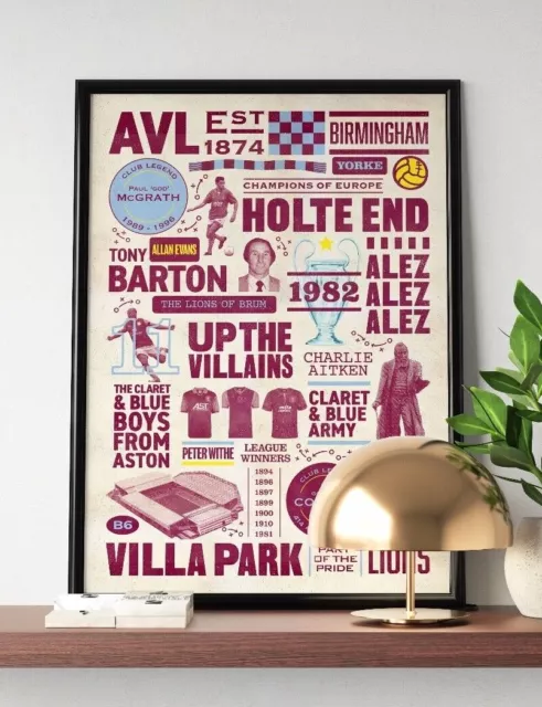 Aston V History Print | Aston V Retro Poster | Villa Gift, Villa Poster