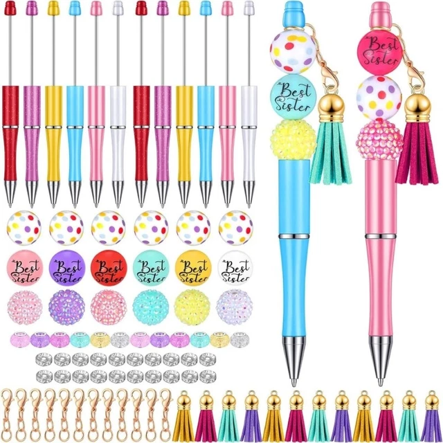 86Pcs Beadable Ballpoint Pen with Beads, Keychain Hooks, and Tassels for Kid