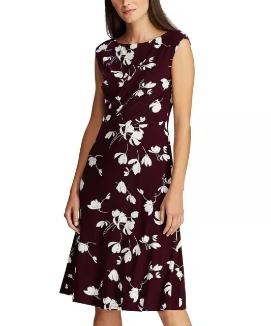 Ralph Lauren Women's PLUM PURPLE Floral Jersey Stretch Dress SZ 2 Sheath NWT