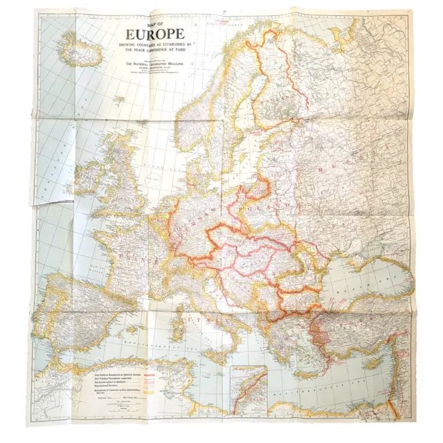 1920 National Geographic Europe Map Paris Peace Conference Boundary Redraw WWI