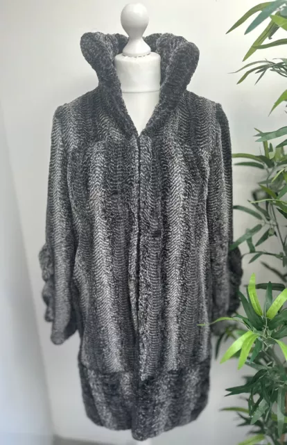 ANNA SUI Grey Textured Faux Fur Coat Mid Length Size 2 Small UK10 Fully Lined 2