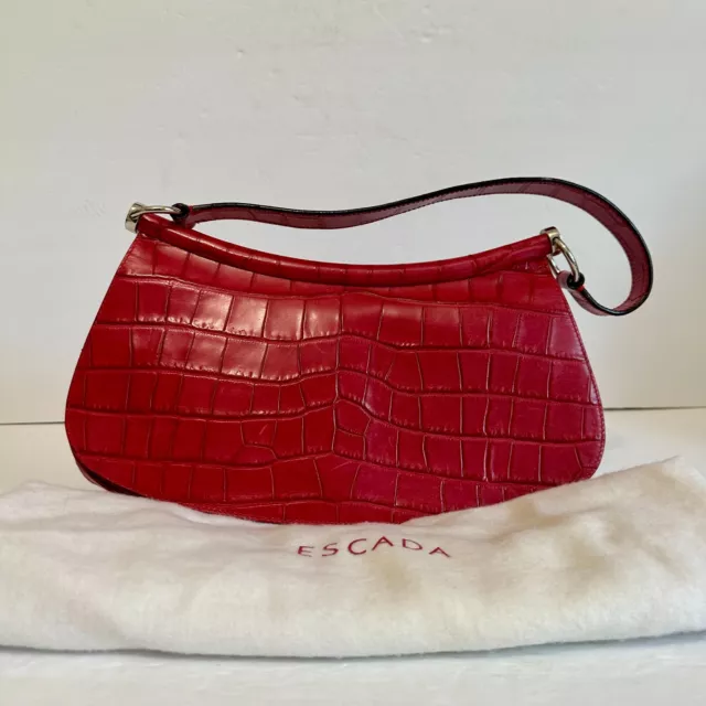 Escada Crocs Embossed Leather Shoulder Bag With Dust Bag Made In Italy