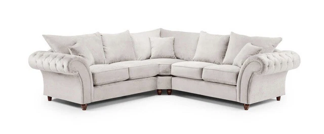 Darnall Windsor Corner And 3 2 1 Seater Fabric Sofa Set In Grey Or Stone Colour