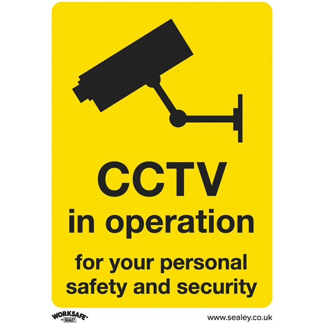 Panneau Autocollant D'avertissement VSafety 63021AX-S | 'CCTV In Operation' | 200x150mm | Noir/jaune ISO 7010